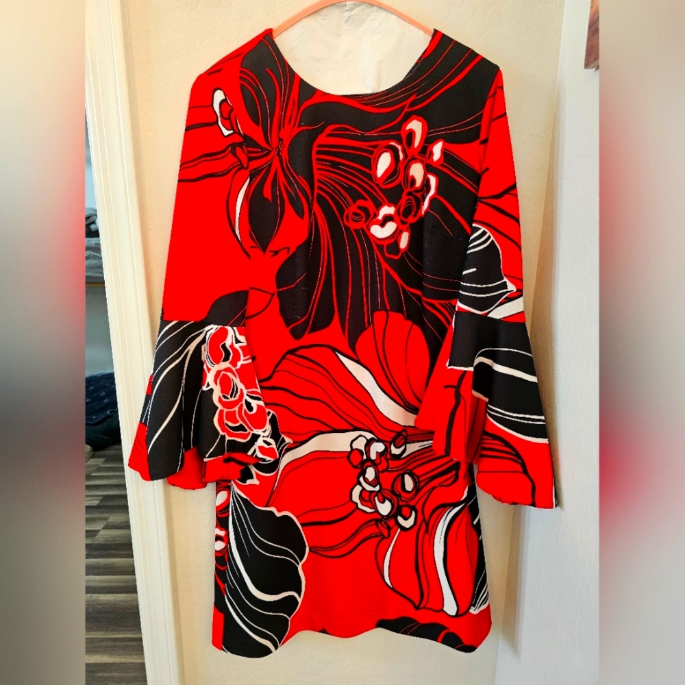 Floral Red and Black Women's Dress- Worn Once